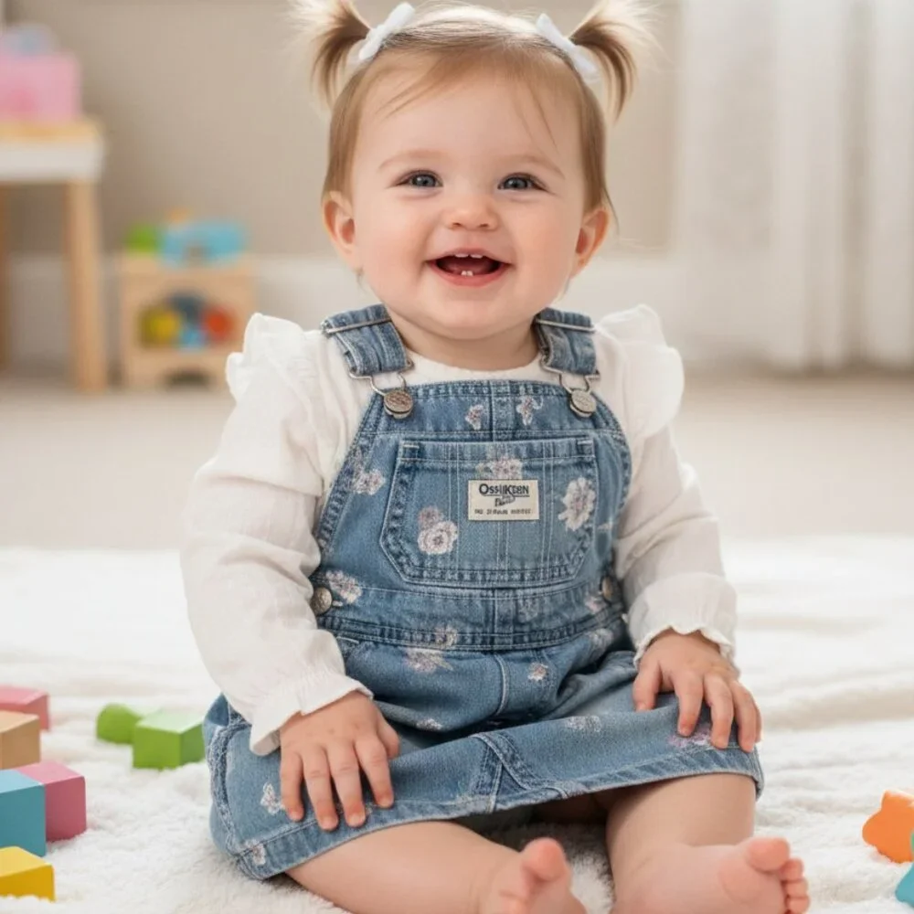 ⭐ Girl's Oshkosh Bgosh Denim / Jean Overall Dress Size 12 Months
